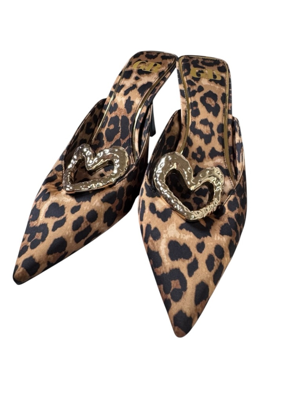 Gianni Bini Leopard Print Satin Heart Mules - Size 7.5 - NWT - 3" Heel